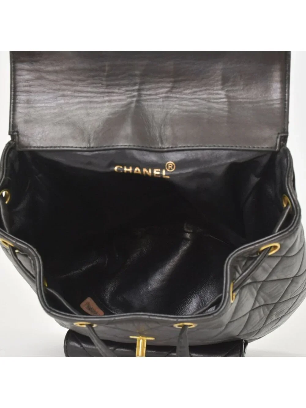Chanel Quilted Backpack Lambskin CC Logo Black Vintage Gold